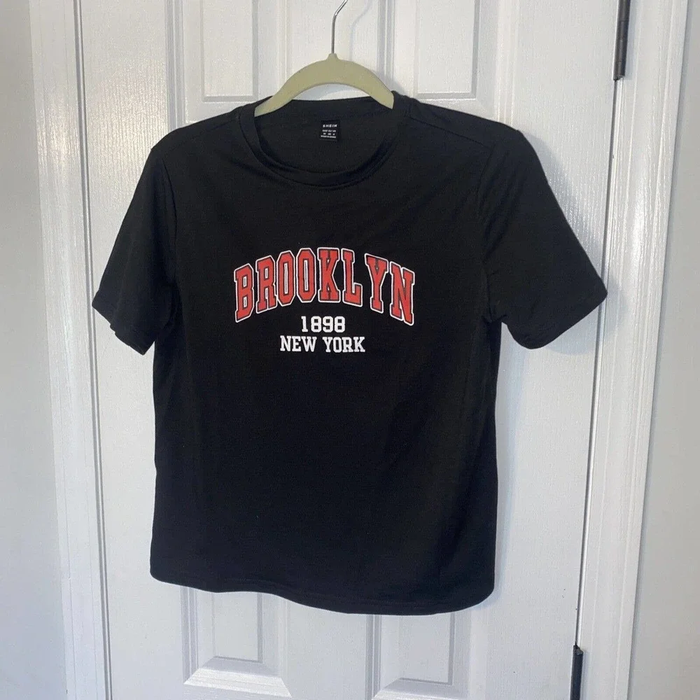 Shein Womens Medium Graphic T Shirt Top Brooklyn Short Sleeves Black